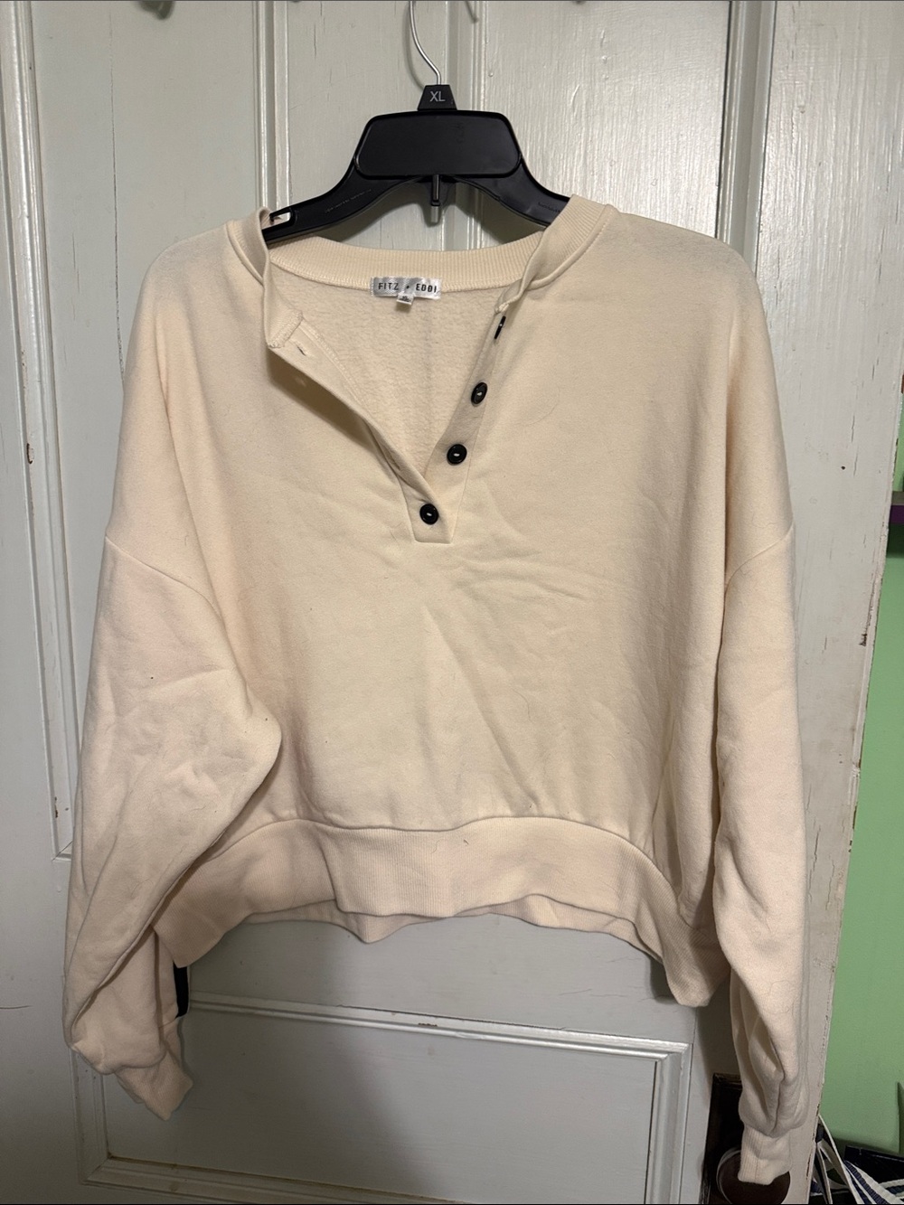 Cozy Cream Henley Sweatshirt with Button Placket